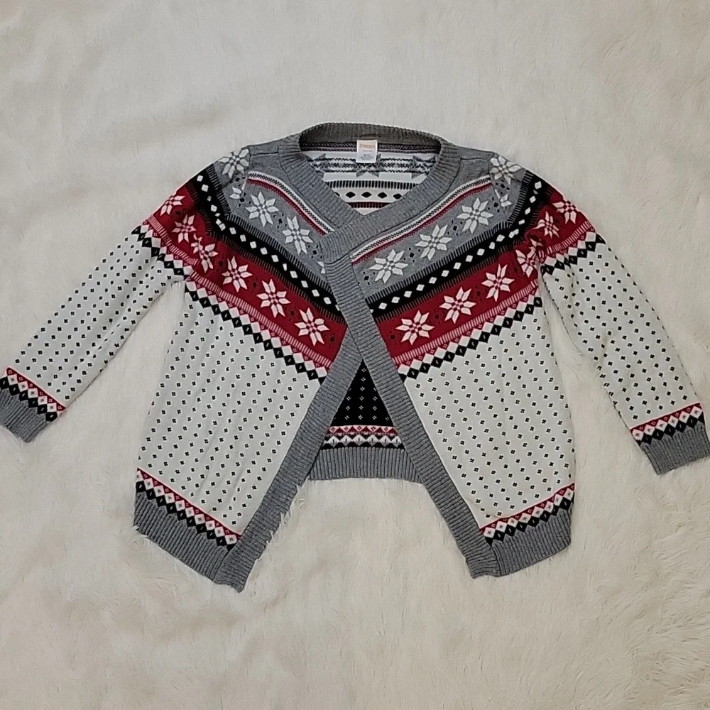 Gymboree Red, Black Fair Isle Open Sweater, Black Ponte Pants Set Girls 7-8